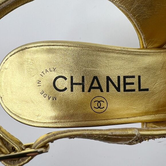 Chanel 2021 Slingback Gold Glitter Platform Cap Toe Pumps – Size 38 - Picture 6 of 10